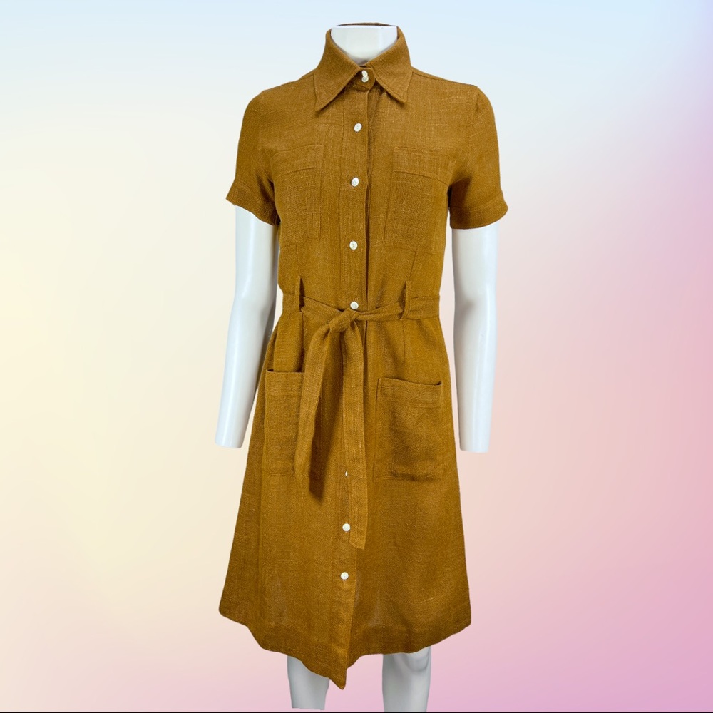 Vintage 60's Light Brown Wool/Linen Donald Davies Button Up Dress VTG Sz 10